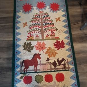 RARE ANTIQUE FOLK ART  RAG RUG FARM BARNYARD ANIMALS